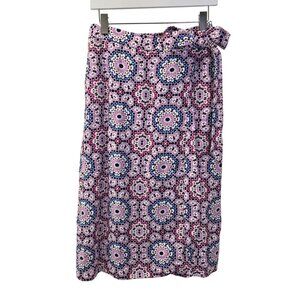 Loft Petites Floral Mosaic Print Linen & Rayon Blend Midi Wrap Skirt Size 4P
